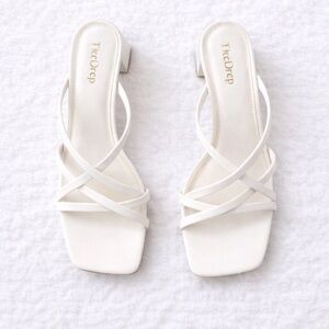 The Drop White Strappy Heels Size 10 Square Toe Block Heel Minimalist